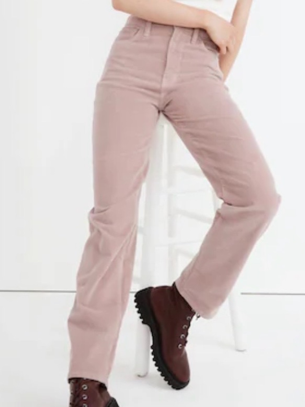 Madewell the perfect vintage straight corduroy pants pink size 27